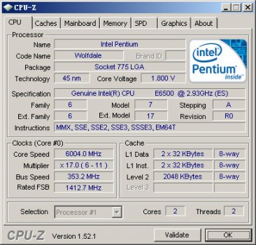 Pentium E6500 разогнан до 6 ГГц