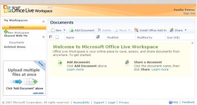 Office Live Workspace – новый сервис от Microsoft