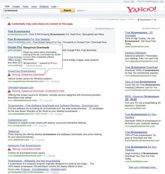 Yahoo SearchScan прдеупреждает пользователей об опасных сайтах