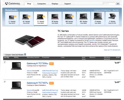 Gateway выпустила новые ноутбуки серии ТС