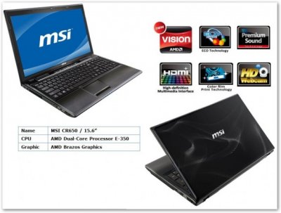 Ноутбук MSI CR650 – новинка на базе AMD Brazos