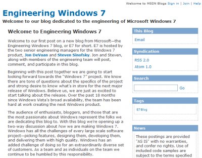 Microsoft открыла блог посвященный Windows 7