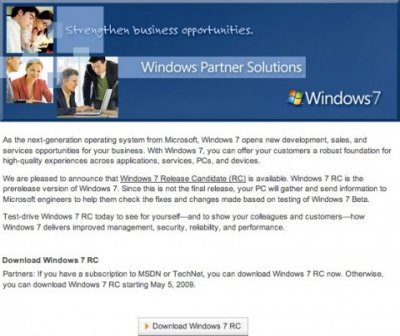 Предпродажный релиз Windows 7 будет готов 5 мая