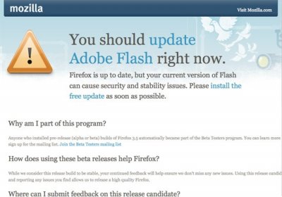 Mozilla – за своевременность обновления Flash