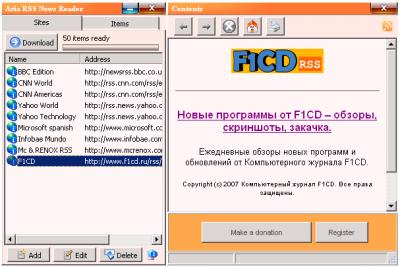 Aria RSS News Reader 2.0